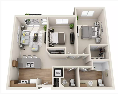 Floor plan for 2 beds, 1.5 baths, 840 sqft